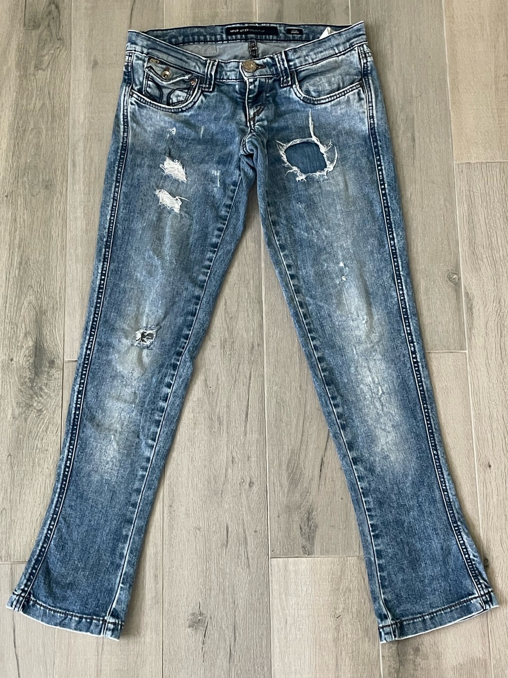 Miss Sixty Shock Distressed Bootcut Jeans Women’s 28 Blue Low Rise Y2K Stretch